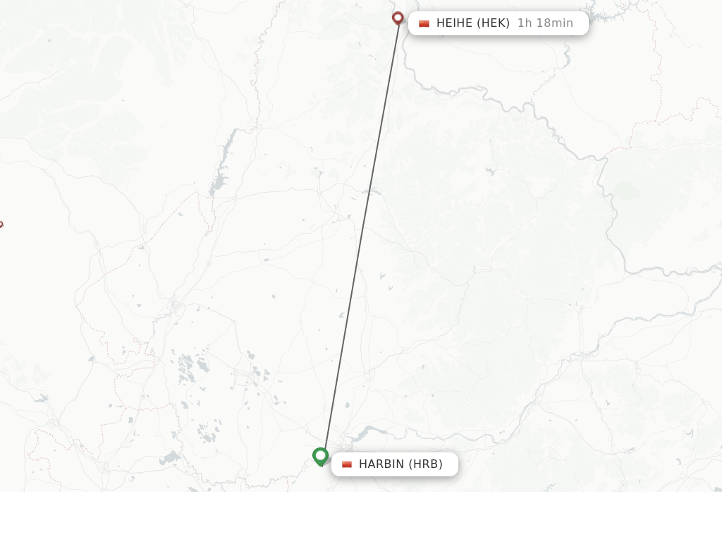 Flights from Harbin to Heihe route map