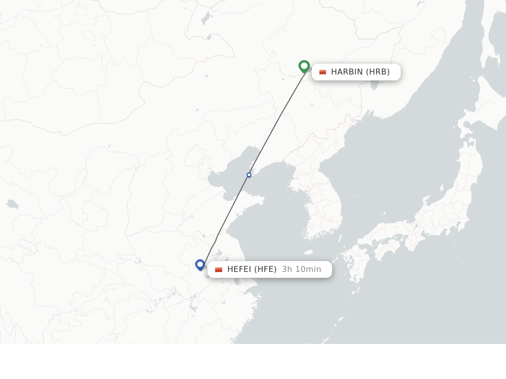 Flights from Harbin to Hefei route map