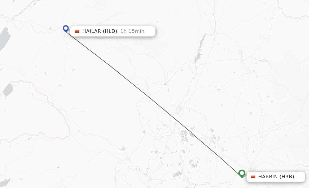 Flights from Harbin to Hailar route map