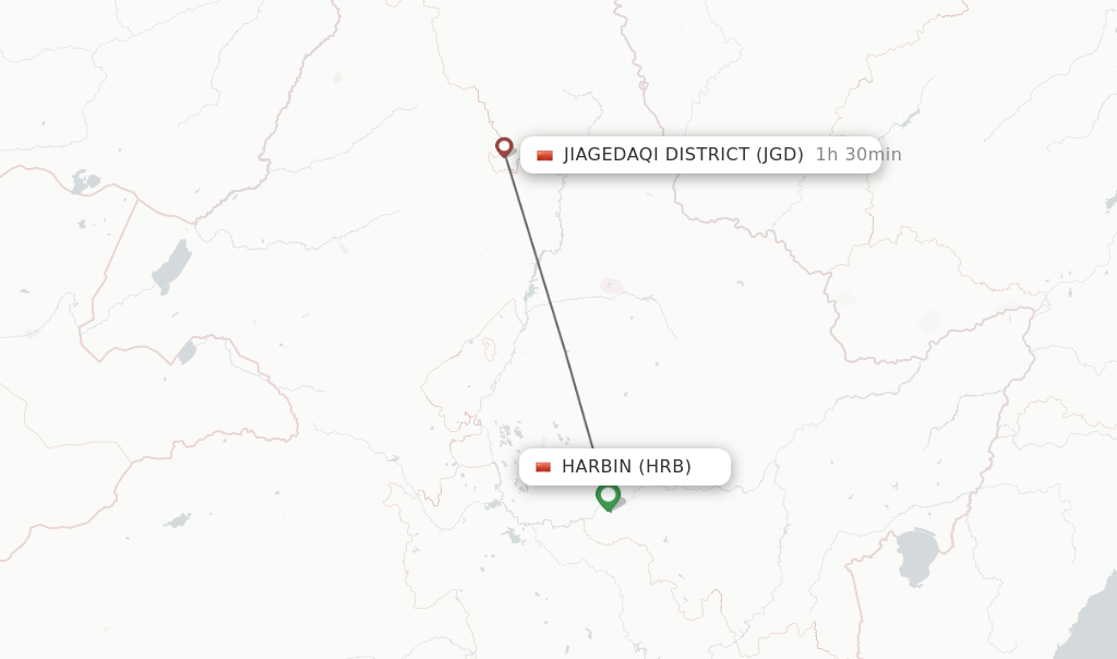 Flights from Harbin to Jiagedaqi District route map