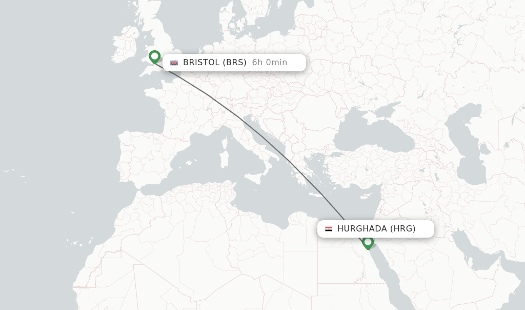 Flights from Hurghada to Bristol route map