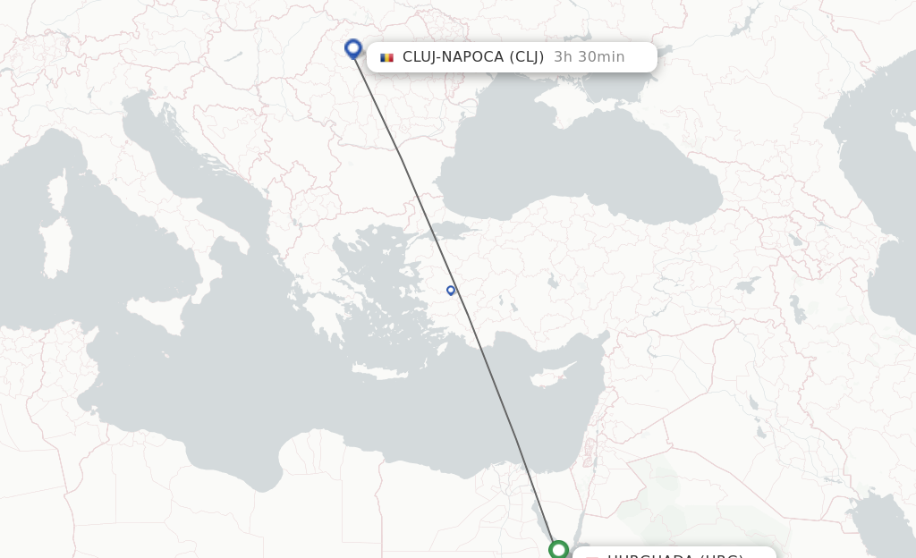 Flights from Hurghada to Cluj-Napoca route map