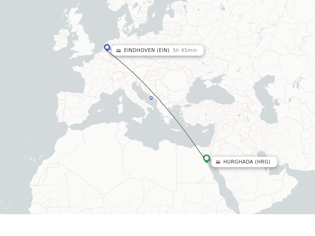 Flights from Eindhoven to Hurghada route map