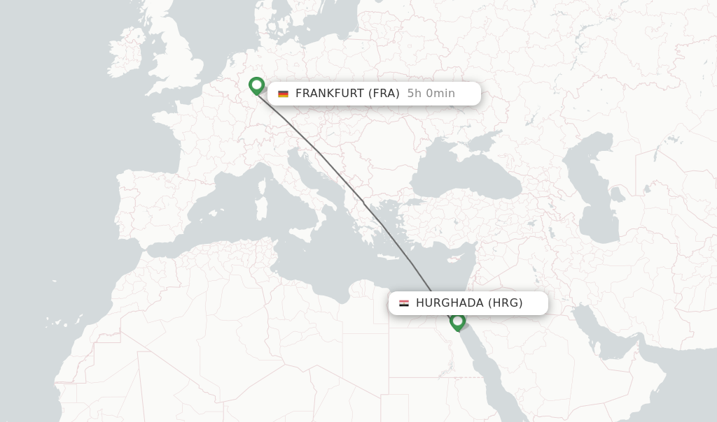 Flights from Hurghada to Frankfurt route map