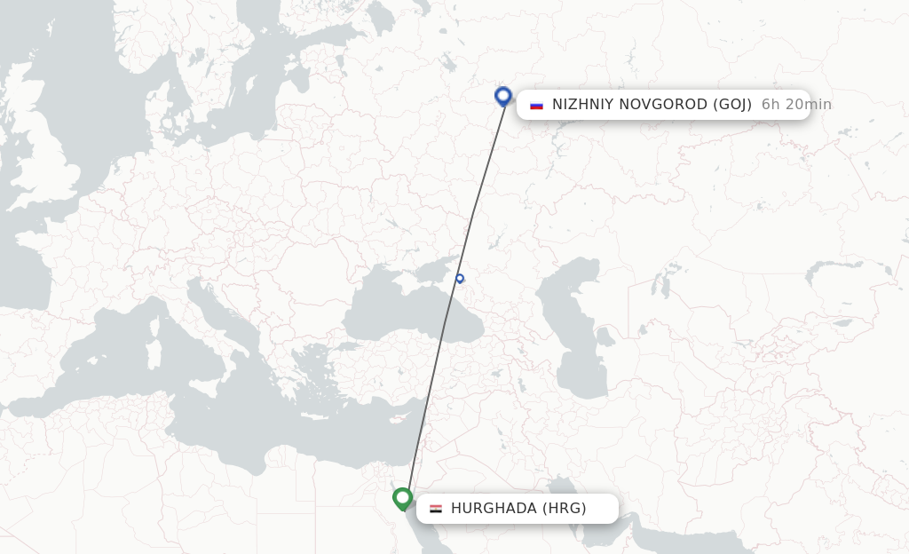 Flights from Hurghada to Nizhniy Novgorod route map