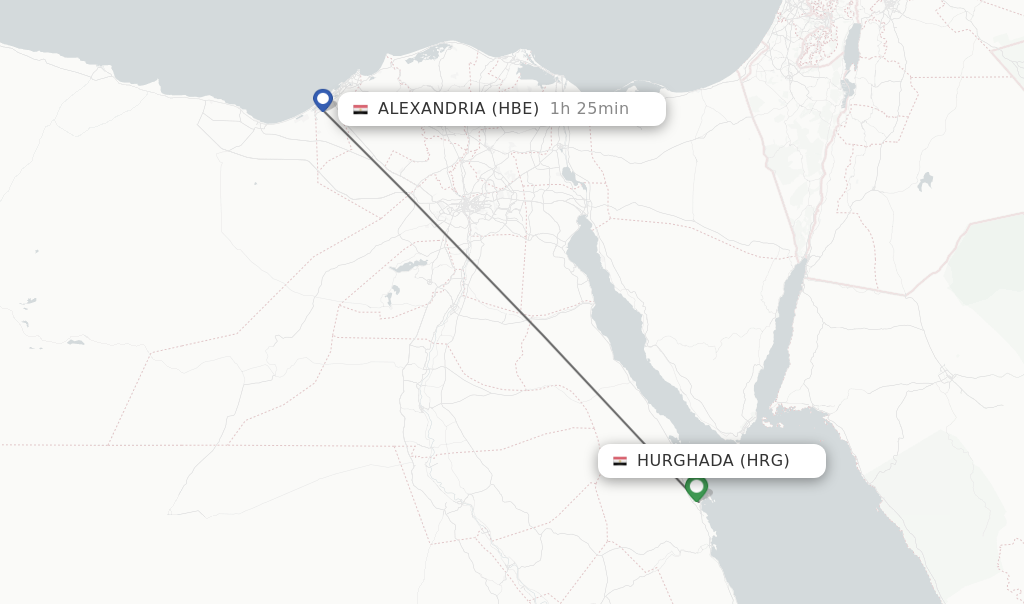 Flights from Hurghada to Alexandria route map