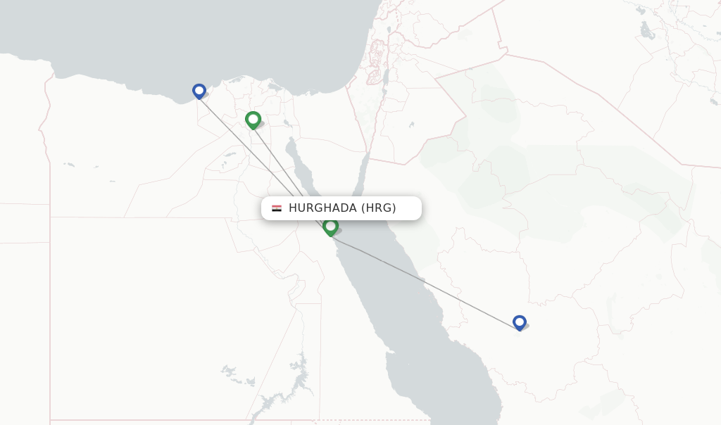 Route map with flights from Hurghada with EgyptAir