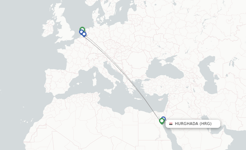 Route map with flights from Hurghada with TUIfly Netherlands