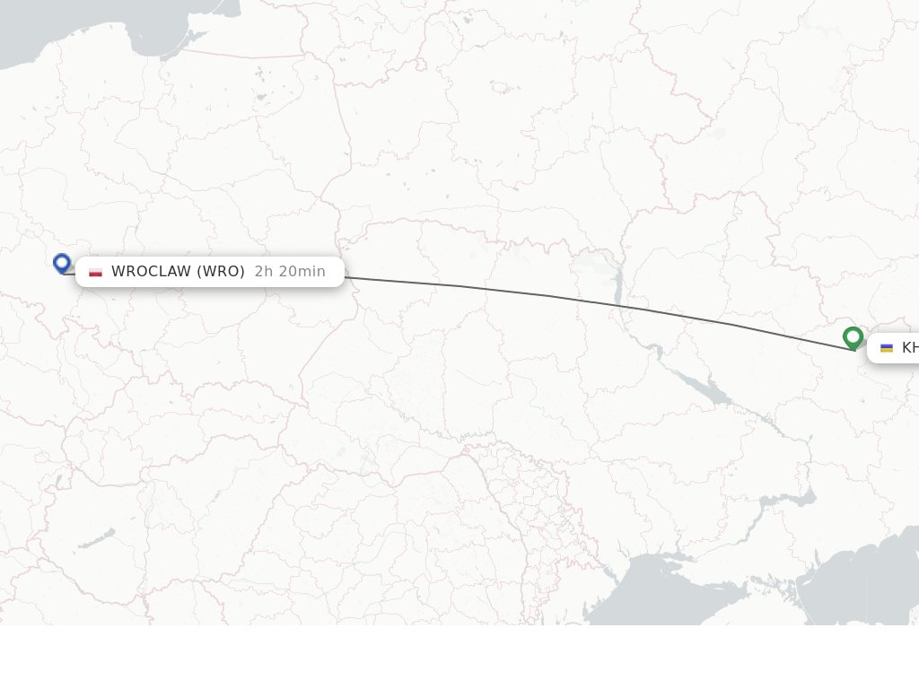 Flights from Wroclaw to Kharkov route map