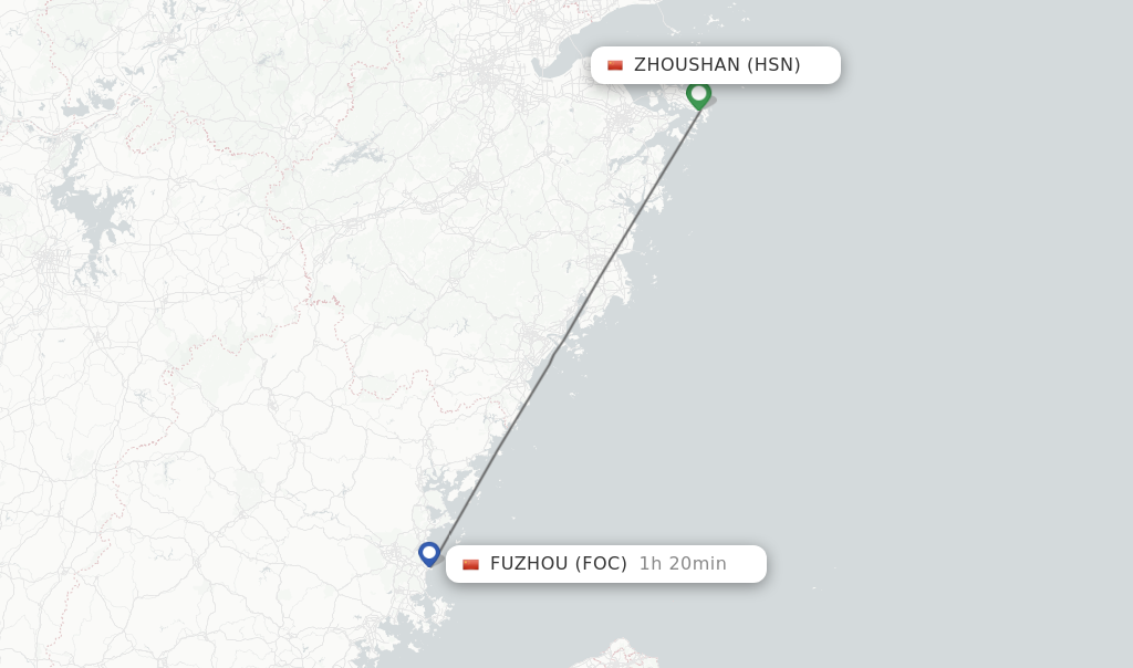 Flights from Zhoushan to Fuzhou route map