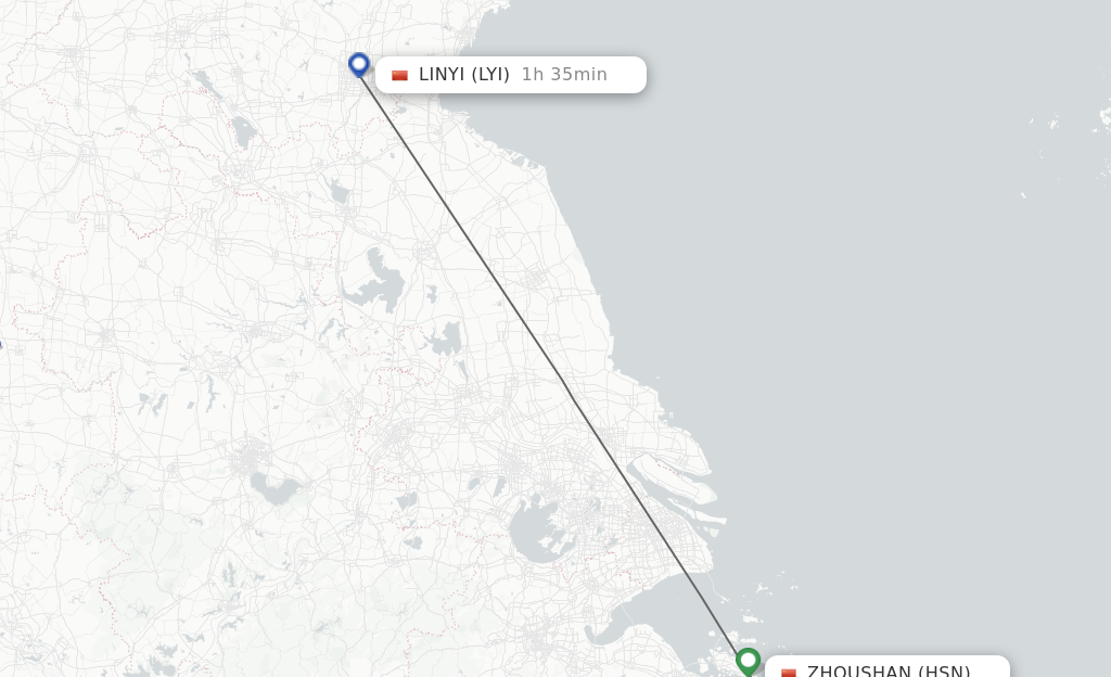Flights from Zhoushan to Linyi route map
