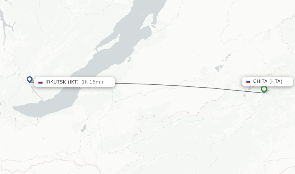 Flights from Chita to Irkutsk route map