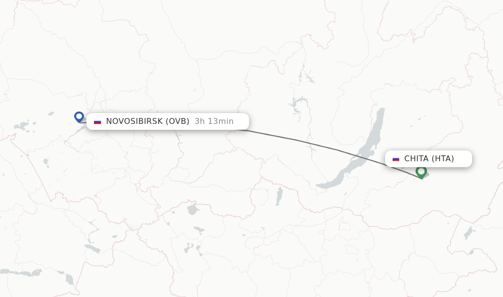 Flights from Chita to Novosibirsk route map