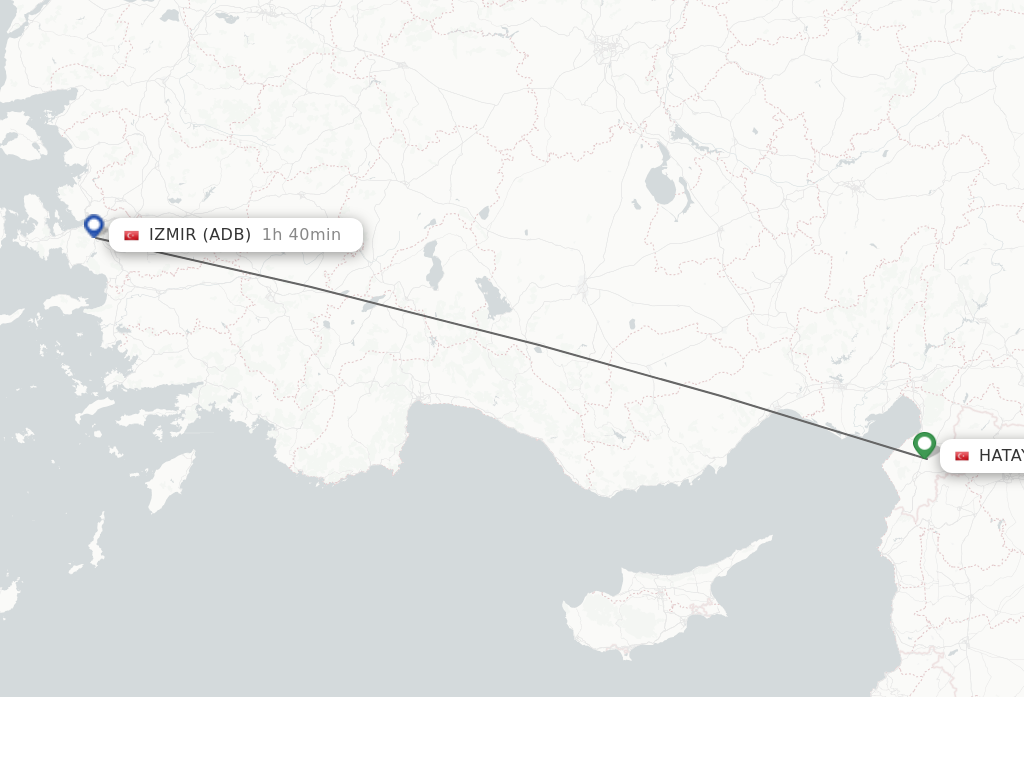 Flights from Antakya to Izmir route map