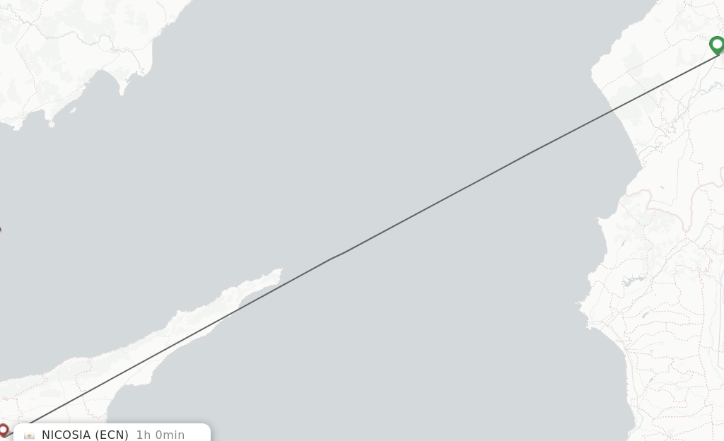 Flights from Antakya to Ercan route map