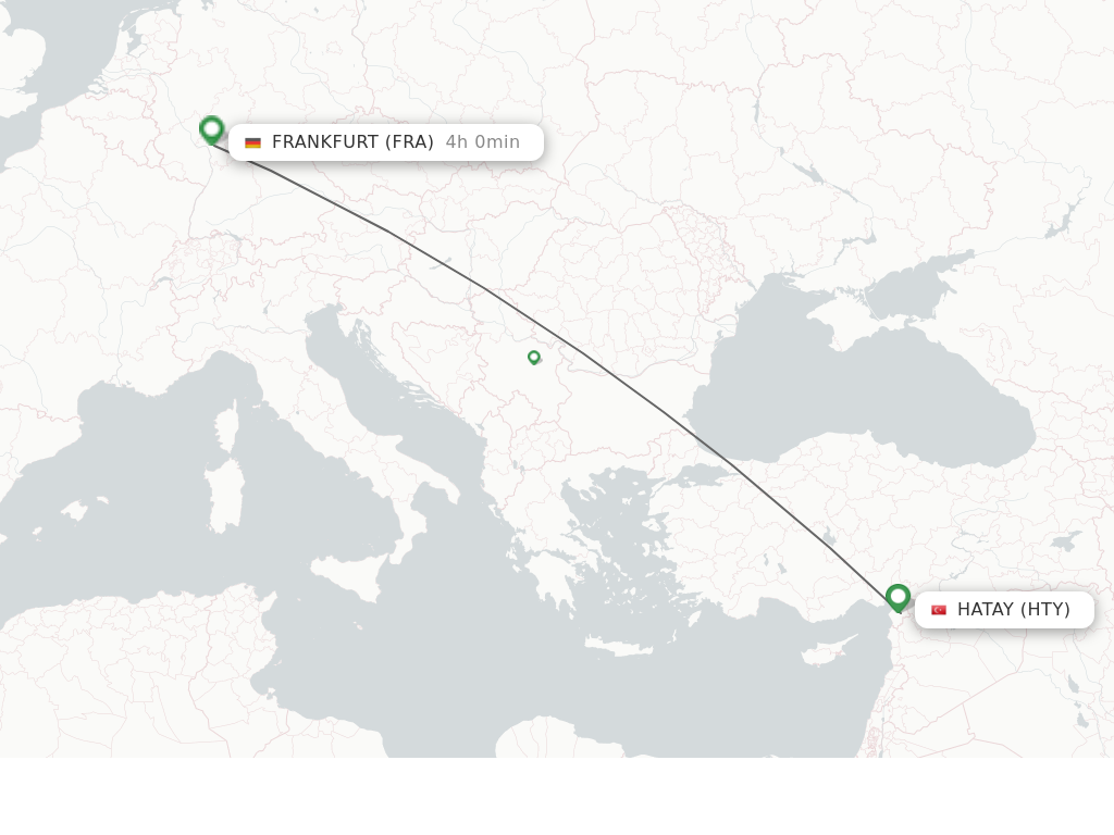 Flights from Antakya to Frankfurt route map
