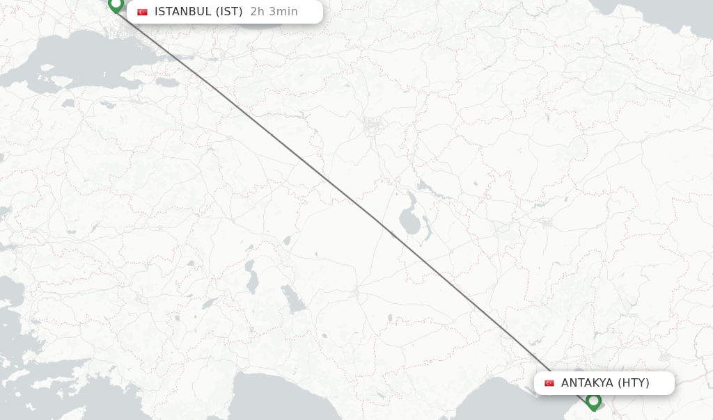 Flights from Antakya to Istanbul route map