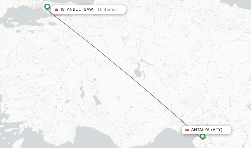 Flights from Antakya to Istanbul route map