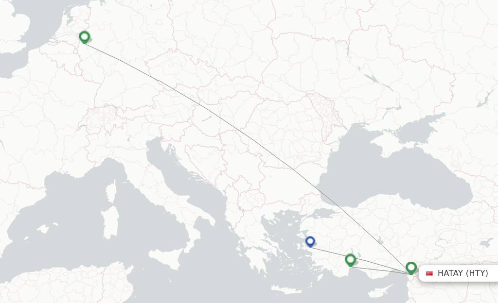 Route map with flights from Antakya with SunExpress