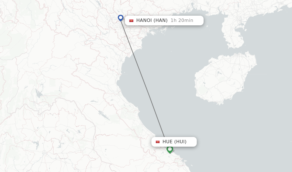 Flights from Hue to Hanoi route map