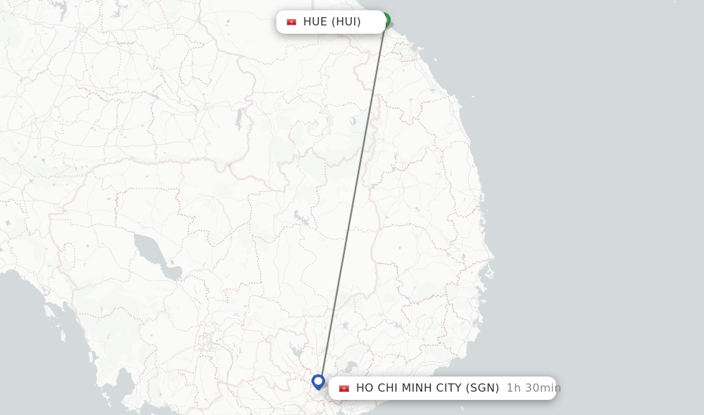 Flights from Hue to Ho Chi Minh City route map