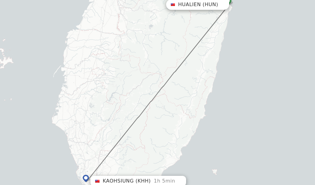 Flights from Hualien to Kaohsiung route map