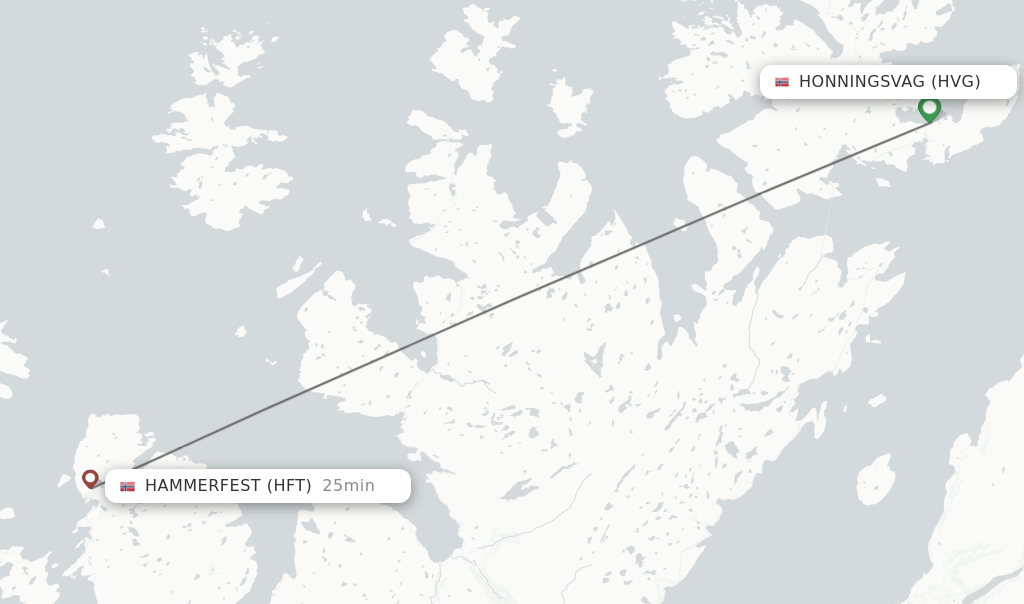 Flights from Honningsvag to Hammerfest route map