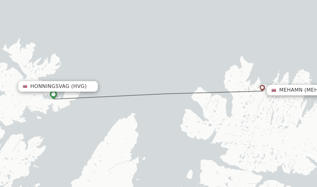 Flights from Honningsvag to Mehamn route map