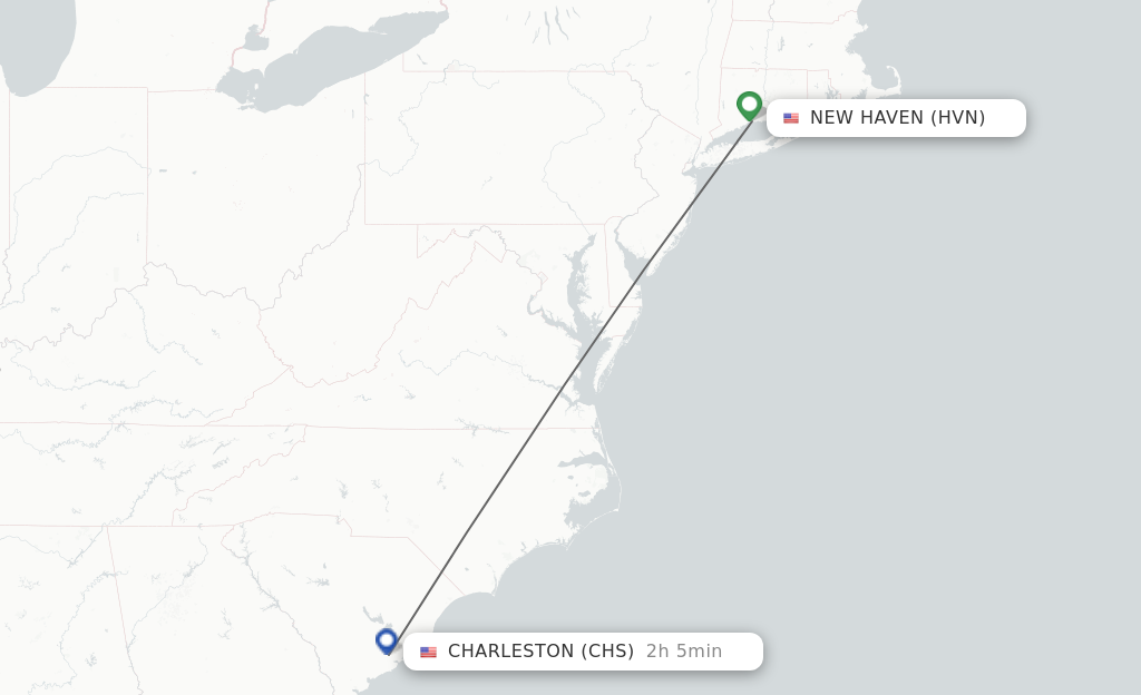 Flights from New Haven to Charleston route map