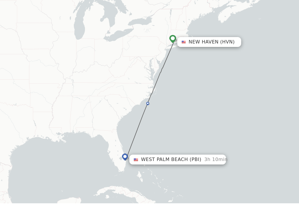 Flights from New Haven to West Palm Beach route map