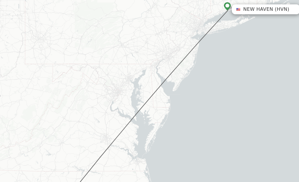 Flights from New Haven to Raleigh/Durham route map