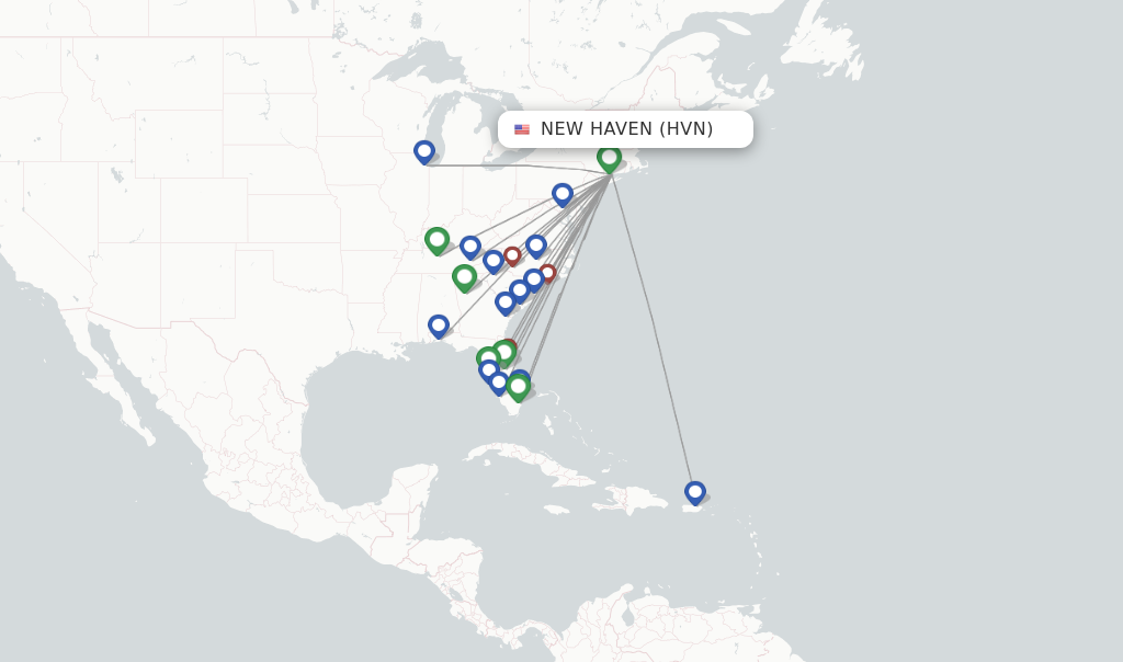 New Haven flight map