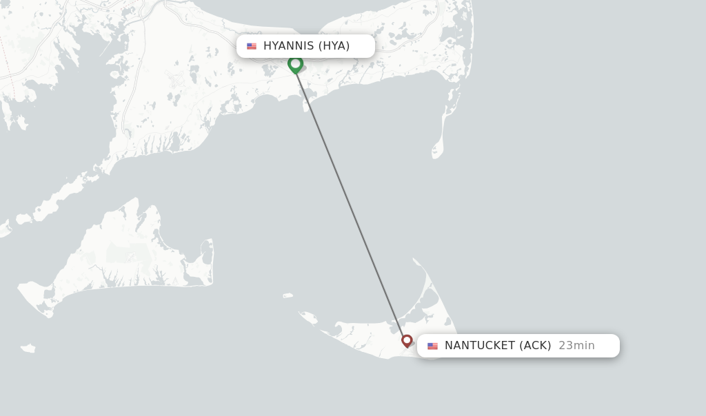 Flights from Hyannis to Nantucket route map
