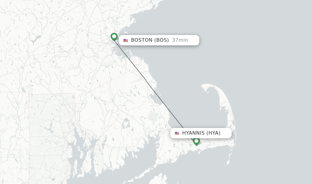 Flights from Hyannis to Boston route map