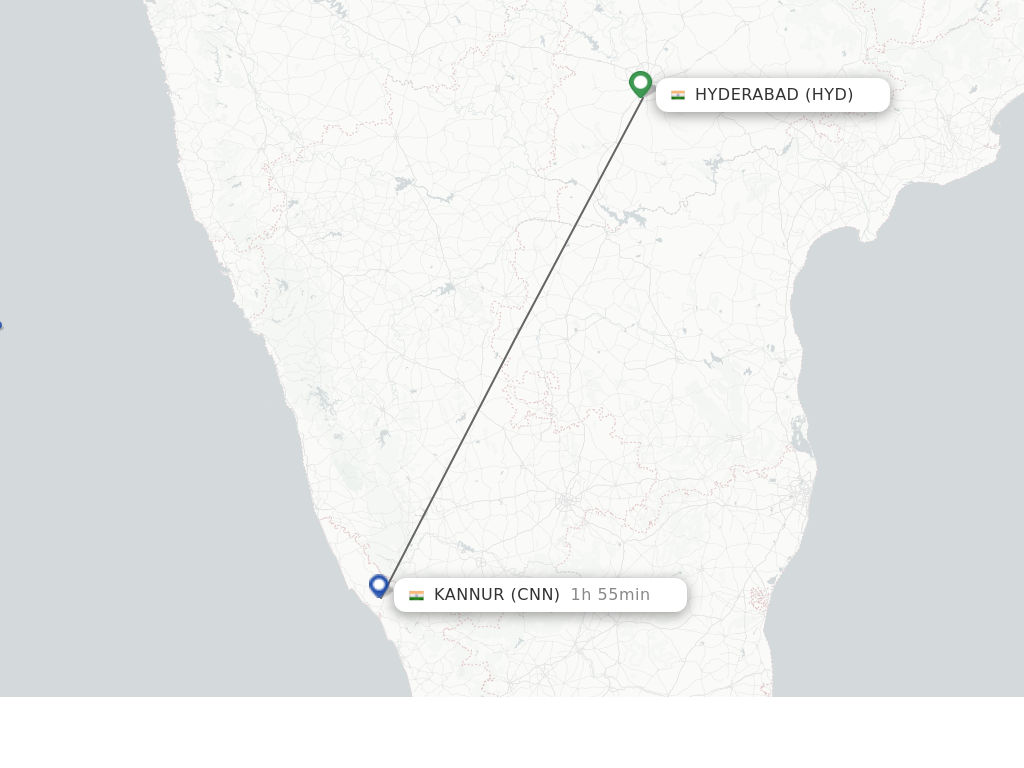 Flights from Hyderabad to Kannur route map