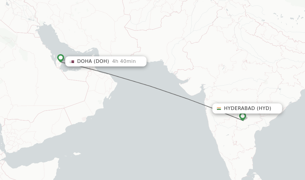 Flights from Hyderabad to Doha route map