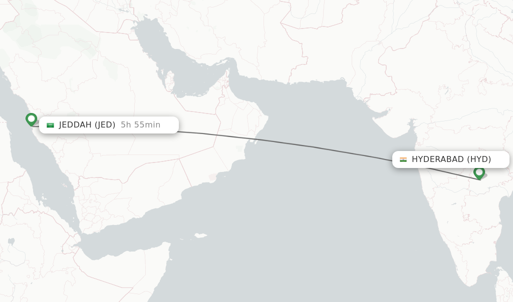 Flights from Hyderabad to Jeddah route map