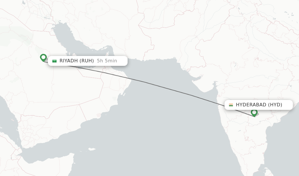 Flights from Hyderabad to Riyadh route map