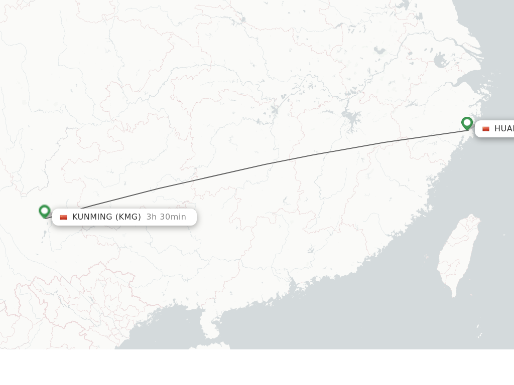 Flights from Taizhou to Kunming route map