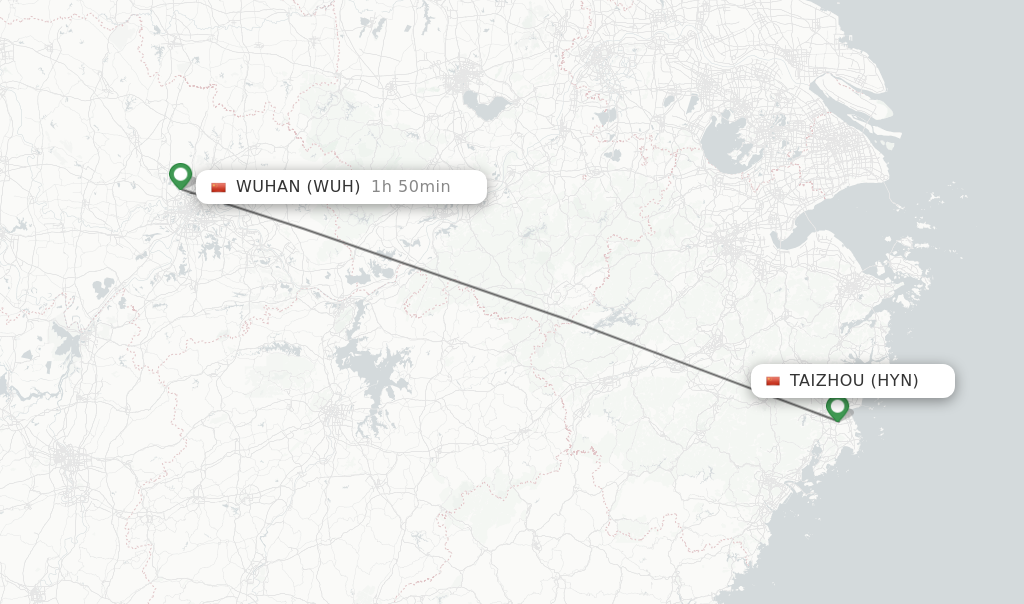 Flights from Taizhou to Wuhan route map