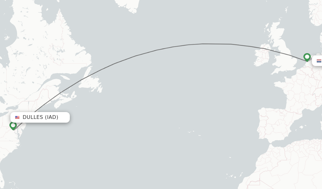 Flights from Dulles to Amsterdam route map