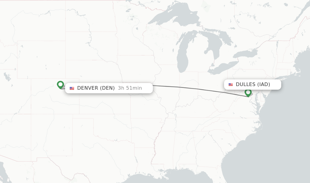 Flights from Dulles to Denver route map