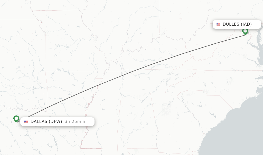 Flights from Dulles to Dallas route map