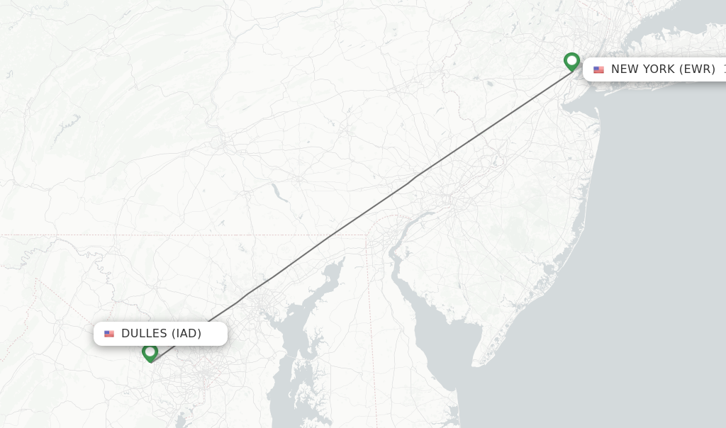 Flights from Dulles to New York route map