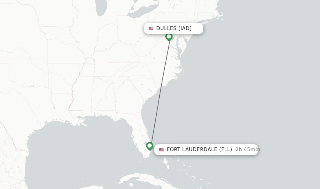 Flights from Dulles to Fort Lauderdale route map
