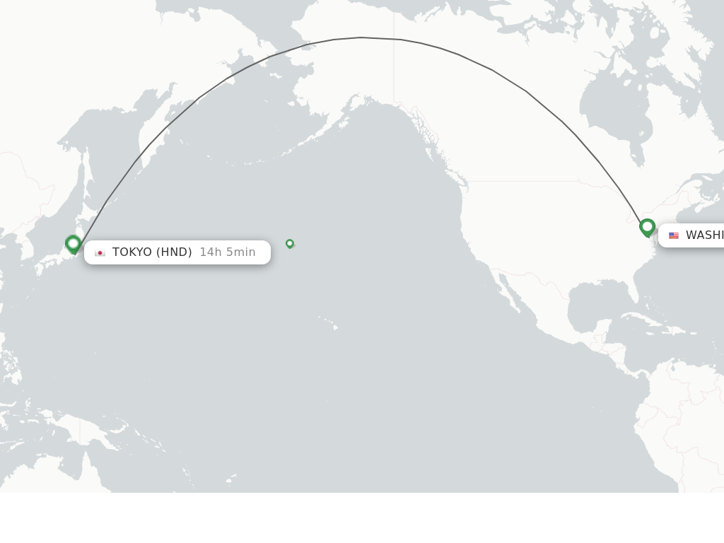 Flights from Dulles to Tokyo route map