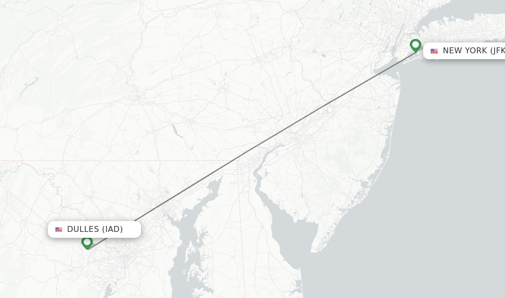 Flights from Washington to New York route map