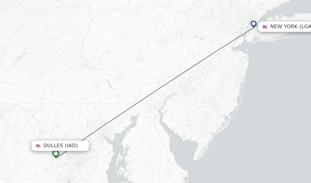 Flights from Dulles to New York route map