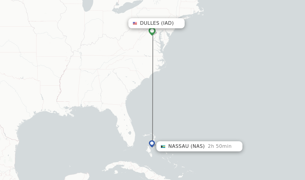 Flights from Dulles to Nassau route map