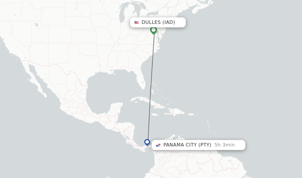 Flights from Washington to Panama City route map